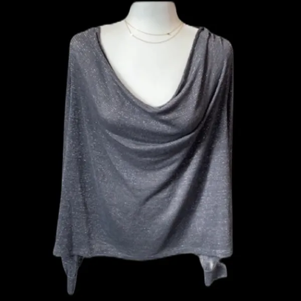FREE PEOPLE Gray/Metallic Silver DrapeNeck Top Size M NEW - Image 3