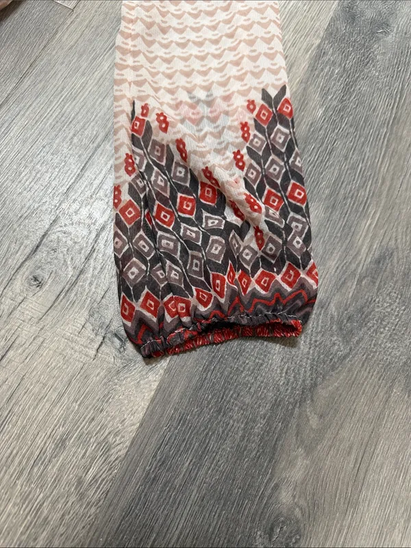 Free People Boho V-Neck Peplum Tunic with Red & Black Geometric Print - Image 3