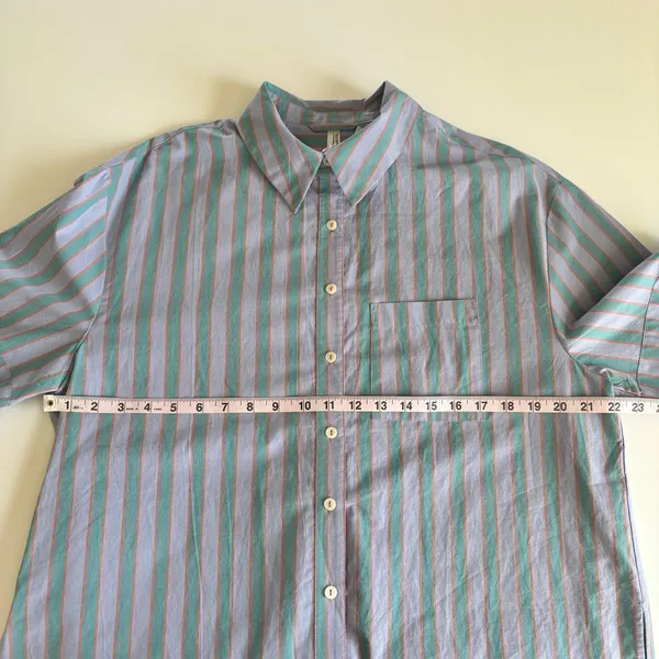Anthropologie Lilac & Green Stripe Short Sleeve Button Up Shirt Womens XS Cotton - Image 5