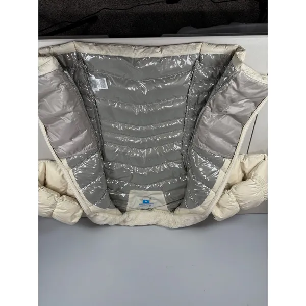 Columbia White Autumn Park Down Jacket Large‎ Omni-Heat Mink-Fleece Collar $130 - Image 7