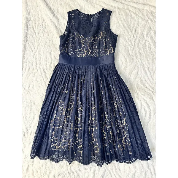 Eliza J Size 8 Navy Lace Dress Sleeveless Wedding Guest Cocktail Party Dress - Image 3