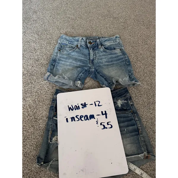 American Eagle Denim Shorts Bundle Hi-Rise Shortie‎ Midi Distressed Blue Size 0 - Image 4