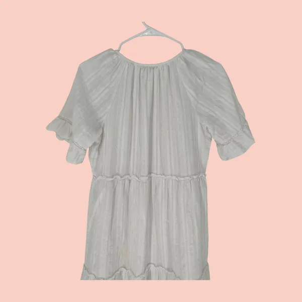 KATE & SAM Tiered Mini Dress Women‎ Size S White Eyelet Ruffle Lace Boho Summer - Image 13