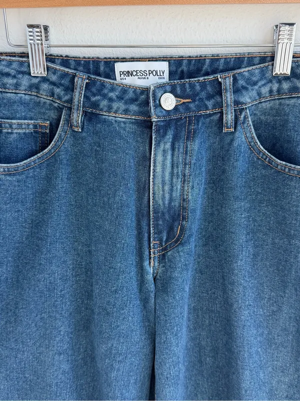 Princess Polly Wide Leg Crop Jeans Womens US 4 Blue Raw Hem - Image 2