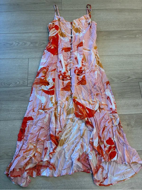 Abel the Label Flower Bomb Lola Button High Low Dress Pink Orange Size M - Image 4