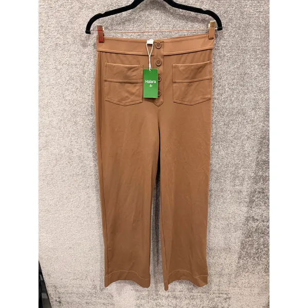Halara Women Pants M Brown High Waisted Wide Leg Button Front Pockets Stretch - Image 4