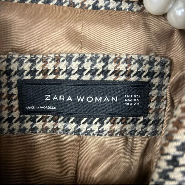 Zara Wool Blend Brown Houndstooth Knit Blazer Jacket Size XS - Image 7