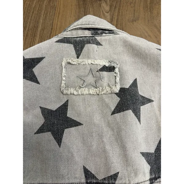 POL Gray Black Denim Distressed Denim Jacket Western Grunge 90s Streetwear - Image 3