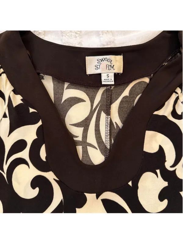 Brown and cream printed dress - Image 4