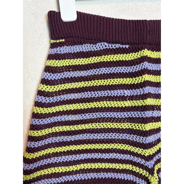 By Anthropologie Striped Knit Shorts Purple Lime Green High Rise Large NWT - Image 3