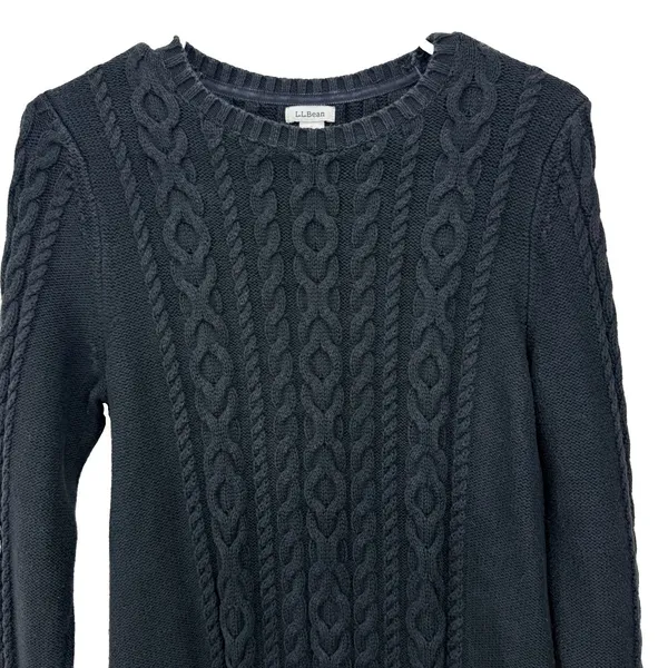 LL Bean Black Double L Mixed Cable Cotton Crew Neck Pullover Sweater Size SMALL - Image 4
