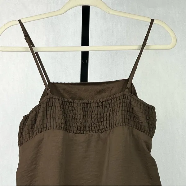 Lulumari Tank Top Womens Medium Brown Sequins Front Smocking Waist Satin Blouse - Image 4