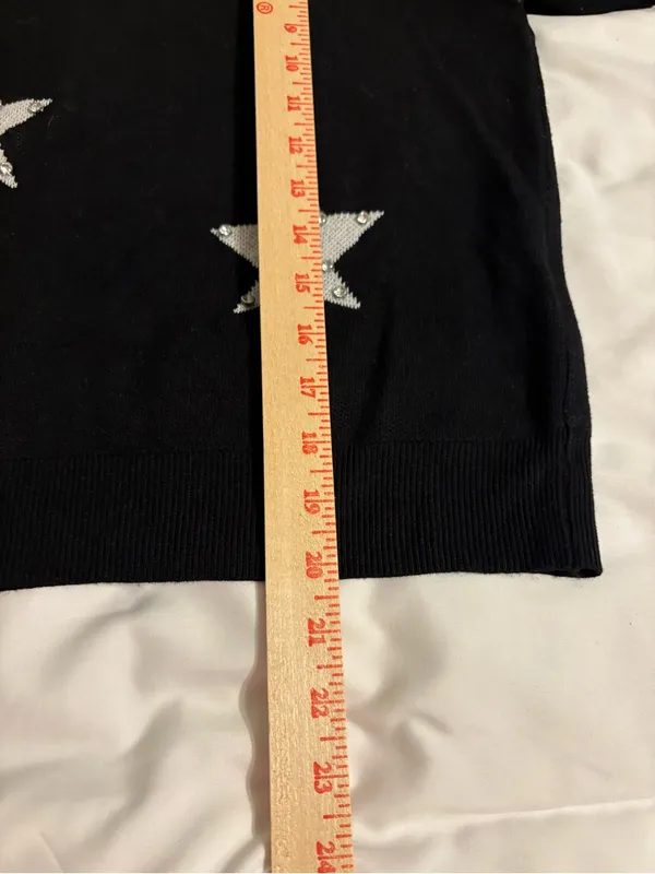 Nanette Lepore Black Short Sleeve Crewneck Sweater with Silver Star Accents - Image 5