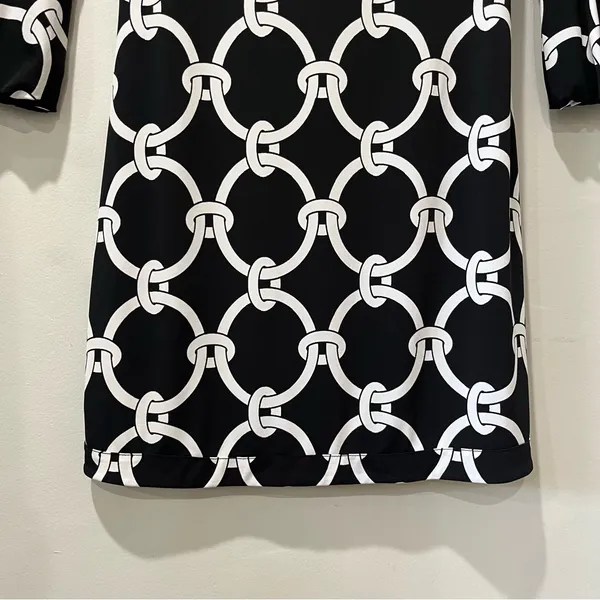 White House Black Market midi dress womens‎ medium blackwhite shift Bell Sleeves - Image 2