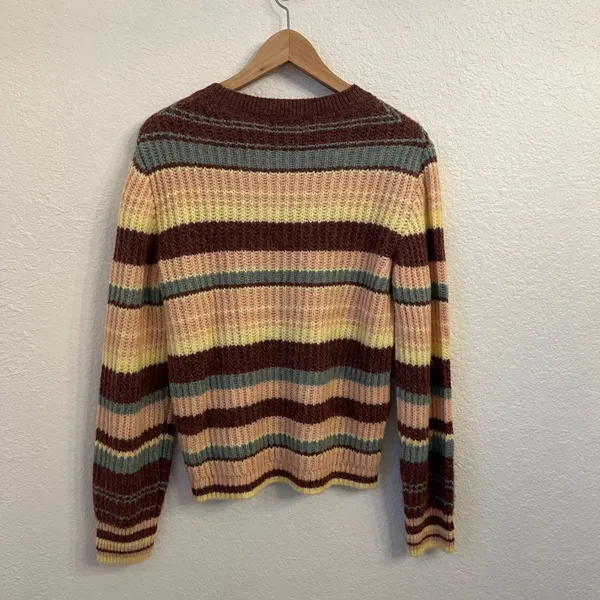 JDY Striped Crewneck Sweater M Burgundy Pink‎ - Image 6