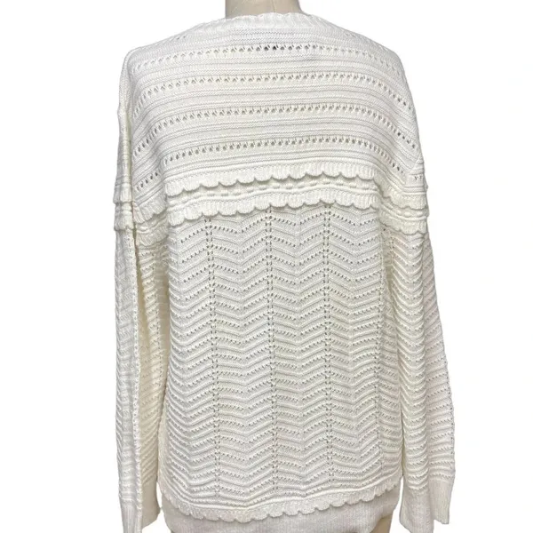 J. Crew Crewneck‎ Scalloped Pointelle Sweater Ivory Size XL - Image 5