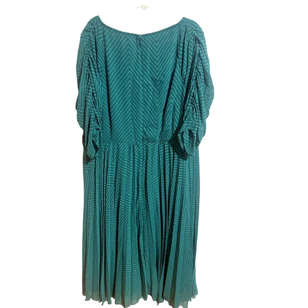 ASOS DESIGN Curve Midi Dress Womens 22 Green Excellent Ruched Chevron Smocked - Image 3