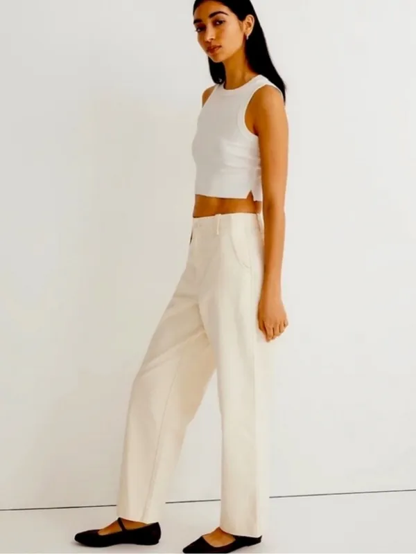 Madewell Relaxed Chino Pants Antique Cream High Rise Wide Leg Size 14 - Image 3