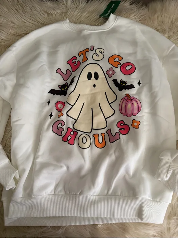 SheIn Women’s Let's Go Ghouls White Graphic Sweatshirt - Image 3