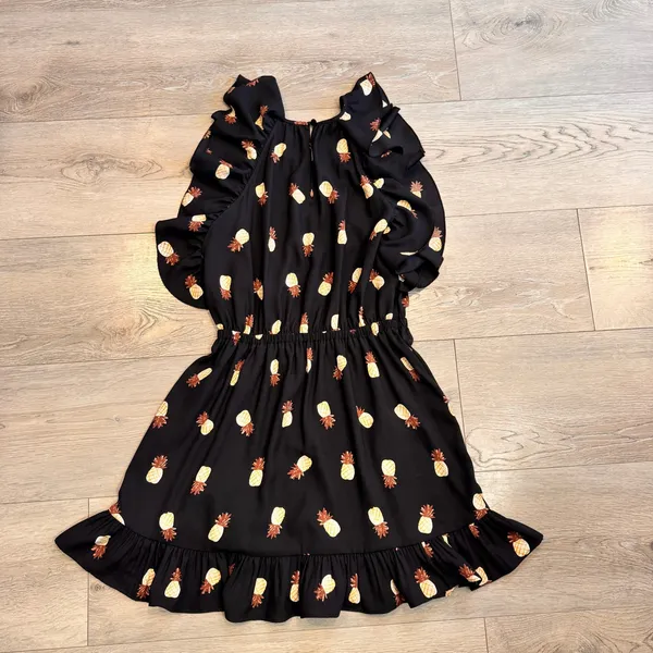 Kate Spade New‎ York Pineapple Print Ruffle Dress XS Black Short Sleeve - Image 2