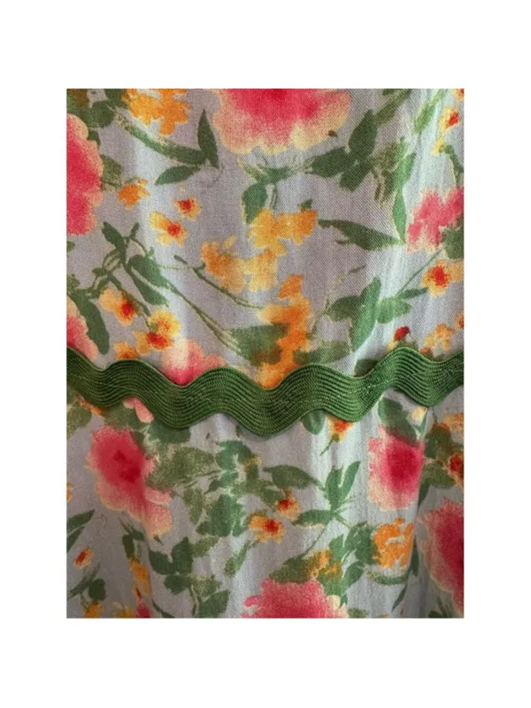 Size S Easel Los Angeles Blue Floral Contrast Wavy Trim Maxi Dress - Image 6