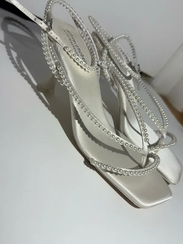 NWOT Free People Jeffrey Campbell White Pearl-Strap Kitten Heel Sandals - Image 8