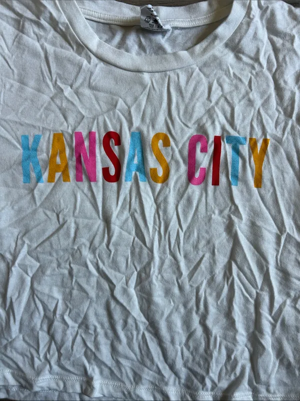 Charlie Hustle White Short Sleeve Graphic Tee with Multicolor 'Kansas City' Lettering - Image 3
