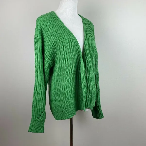 Code X Mode Cardigan Sweater S Chunky Knit Green Open Oversized‎ New - Image 11