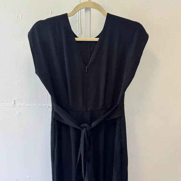 Loft Petites Black V-Neck Tie Waist Wide Leg Cropped Jumpsuit 0P Minimalist - Image 4