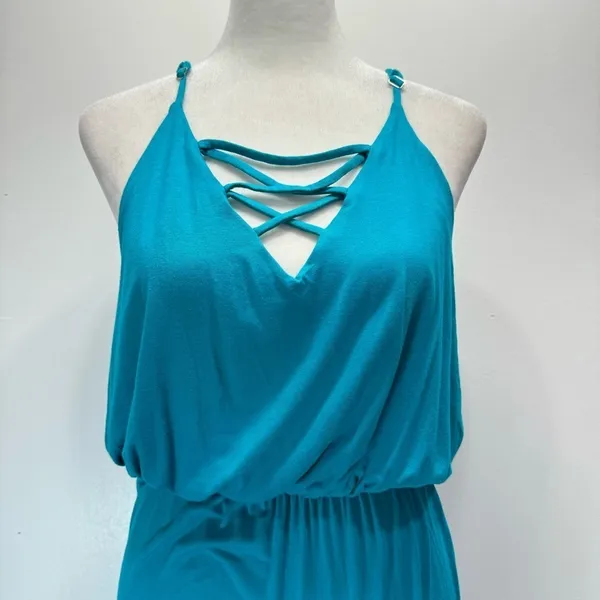Turquoise Maxi Dress Knit Strappy Backless ModCloth by South Grand Size Medium - Image 8