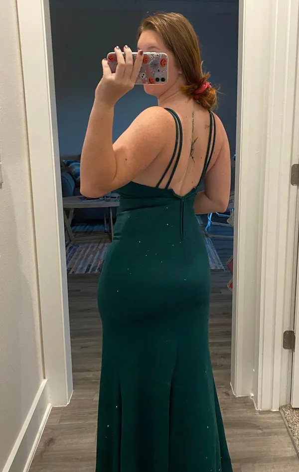 David's Bridal Green Sparkle Formal Dress - Image 2