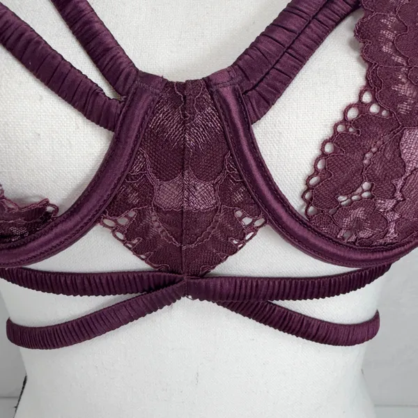 Vera Large Cage Bralette Plum Purple Lace Strappy Adjustable 30018 New Sexy Edgy - Image 3