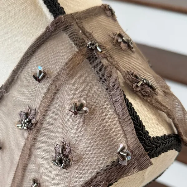 Spiegel Vintage Y2K Brown Mesh Sequin Beaded Baby Doll Top Whimsygoth Fairy Grunge - Image 2