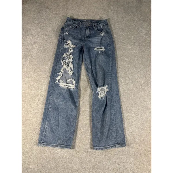 American Eagle Highest Rise 90s Boyfriend Jeans Womens 4 Reg Blue‎ Distressed - Image 4