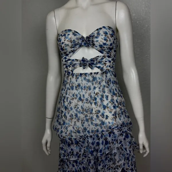 Majorelle Emelia Midi Blue Floral Zip CutOut Lined Strapless Dress Size XS K-54 - Image 11