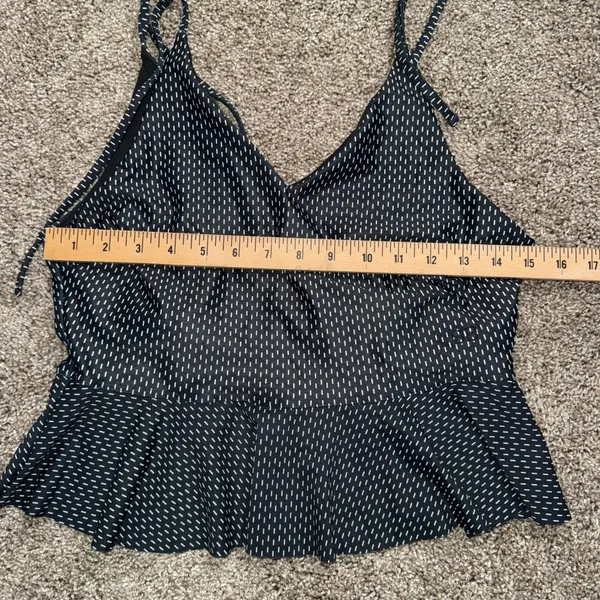 Albion Fit Peplum Swim Top Womens M Black Dash Print Excellent Tie Shoulder - Image 2