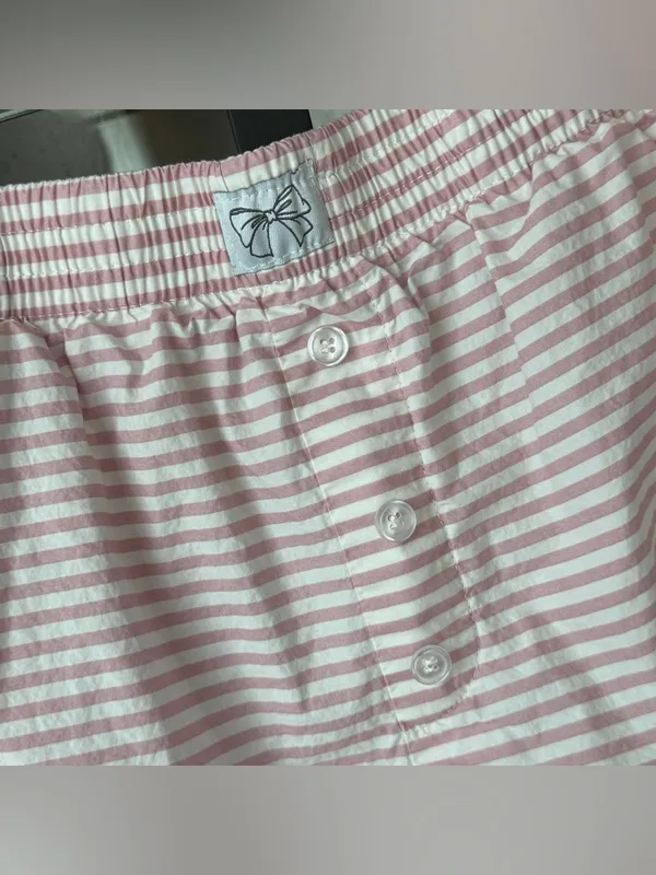 Striped boxer shorts bow sewn on patch dusty pink parke daily drills high rise - Image 2
