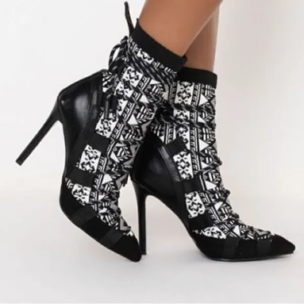 Stiletto Bootie Size 7.5 - Color- Black- White - Image 2