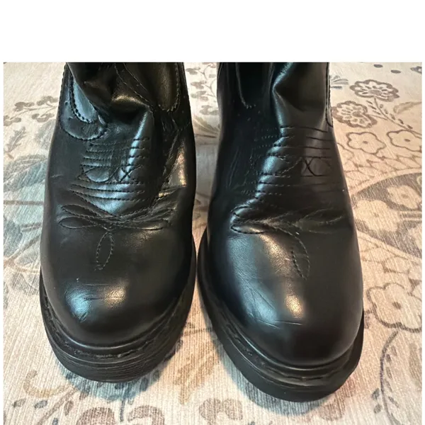 Roper Black Faux Leather Western Heeled Platform Boots Mid-Calf Size US 9 - Image 5