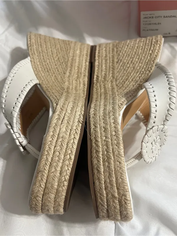 Jack Rogers White Braided Espadrille Wedge Sandals with Rosette - Image 4