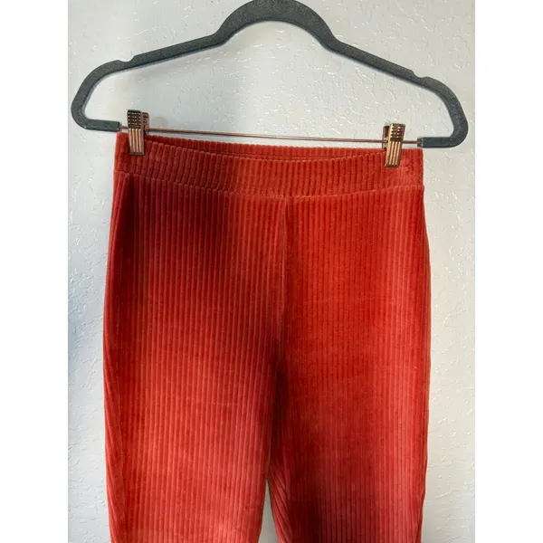 Aerie Groove-on Rib Velour Flare Pant Burnt Orange Sz S Stretch Boho - Image 3