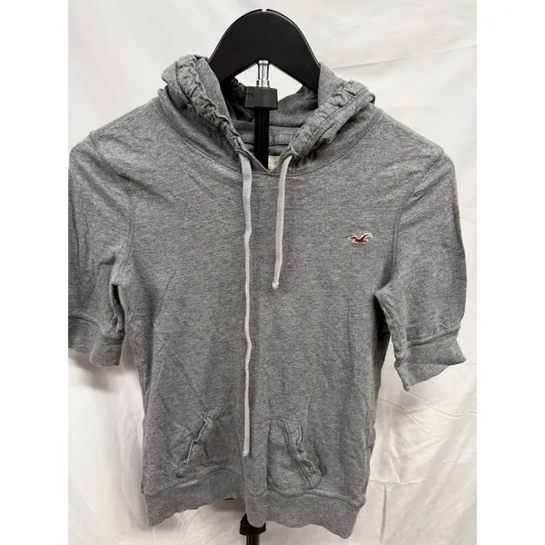 Hollister‎ Original Y2K Grey Hooded Half Sleeve Pullover Jersey Casual Top Sz M - Image 2