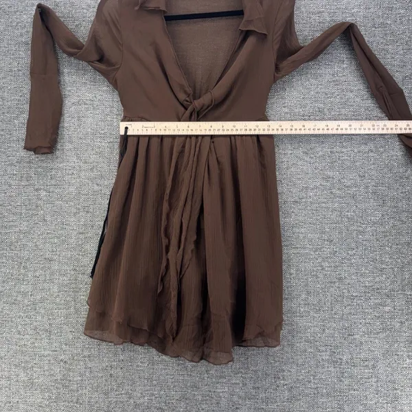 Urban Outfitters Mini Drress S Brown Tie Front Long Bell Sleeve‎ Boho Y2K Fairy - Image 12