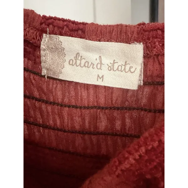 Altar'd State Rust Tiered Ruffle Mini Dress Smocked Long Sleeve Medium NWT #C2-1 - Image 3