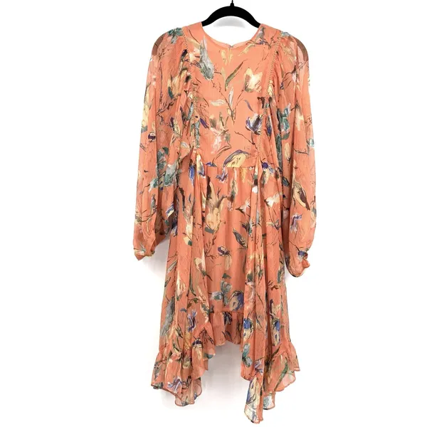 Greylyn Unwritten Peach Floral Boho Chiffon Dress Romantic Cottagecore Sz Small - Image 2