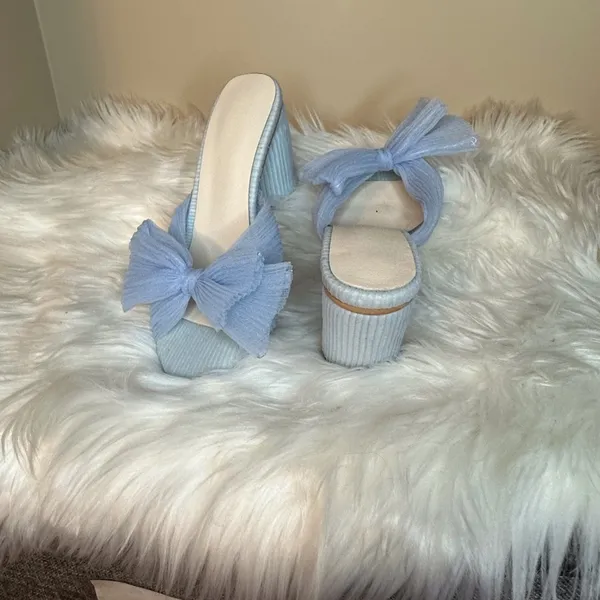 Blue Mules with Decorative Bow Size 6 - Image 5