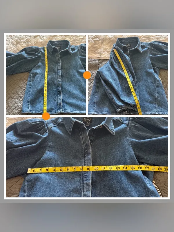 Scoop 3/4 Puff Sleeve Medium Wash Denim Shirt Small NWT - Image 7