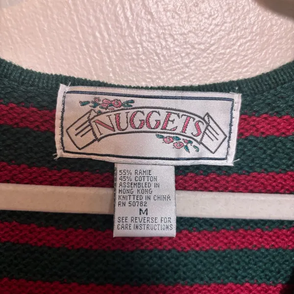 Vintage Nuggets Women’s Sweater Vest Button Down Red Green Stripe Holiday Medium - Image 3