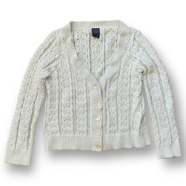 Vintage 90s Fitted Cable Knit‎ Cardigan Sweater Cropped Pastel Pistachio Green - Image 7