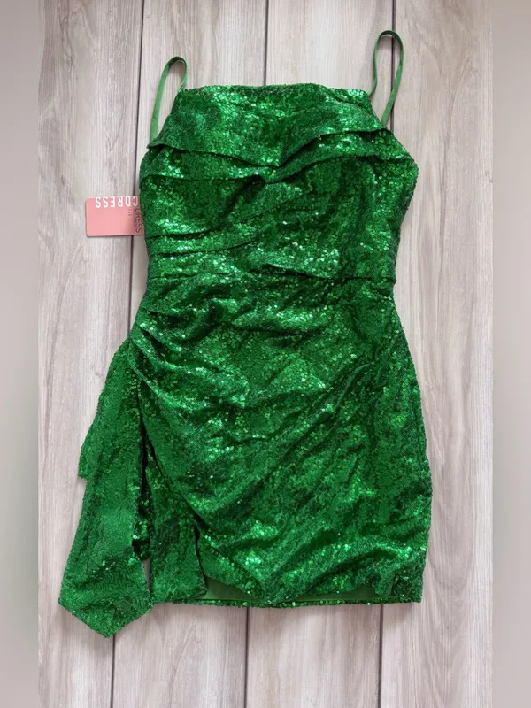 ABCDress Sequin Spaghetti Strap Mini Dress Green Size 8 NWT - Image 6
